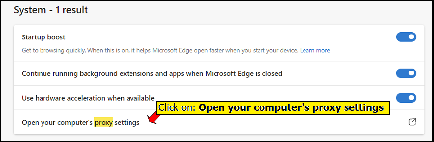 Cancel Proxy settings in Microsoft Edge browser