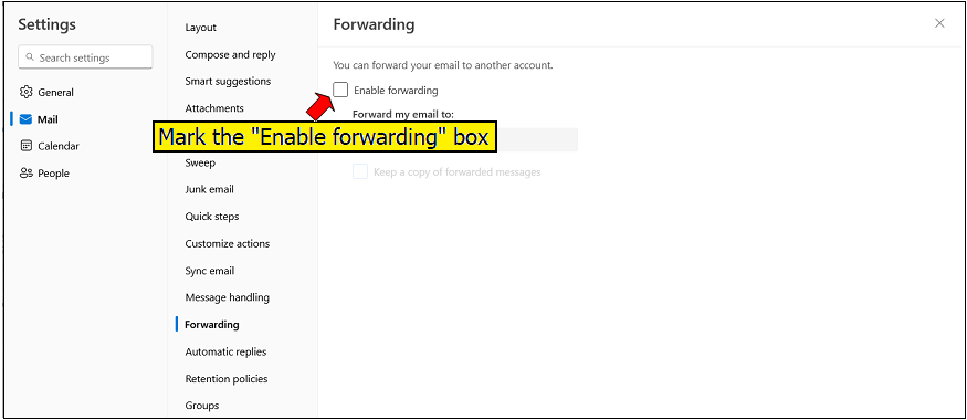 Automatic forward from tauex to a different email address